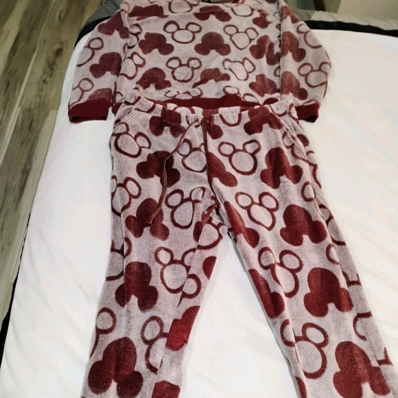 Disney Other - Disney Maroon and Cream Mickey Mouse Pajama Set